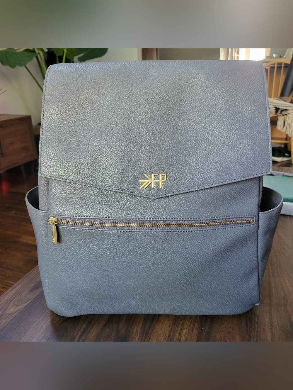 Freshly Picked Gray Vegan Leather  Diaper Bag Backpack Adjustable Minimalist